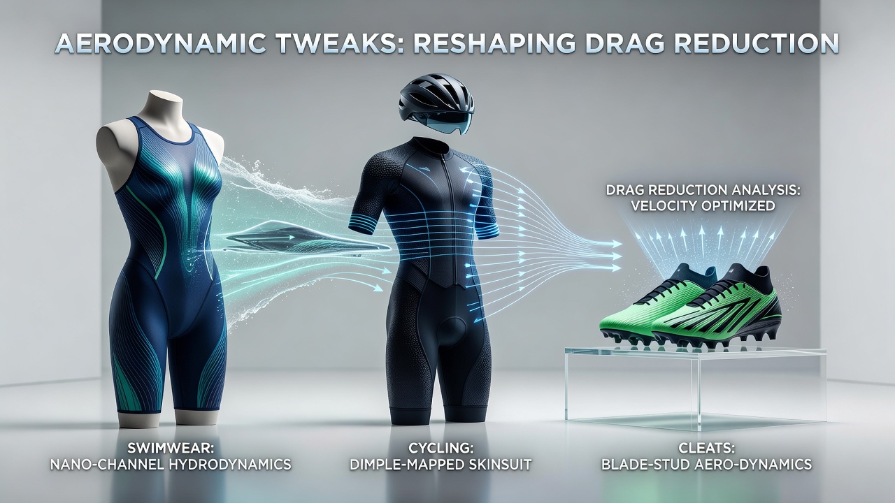 Close-up of textured cycling apparel and soccer cleat sole during wind tunnel testing