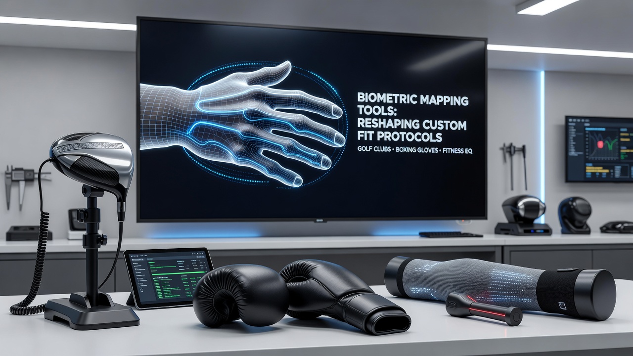 Boxer performing punches while biometric sensors record hand and wrist movement data for custom glove fitting