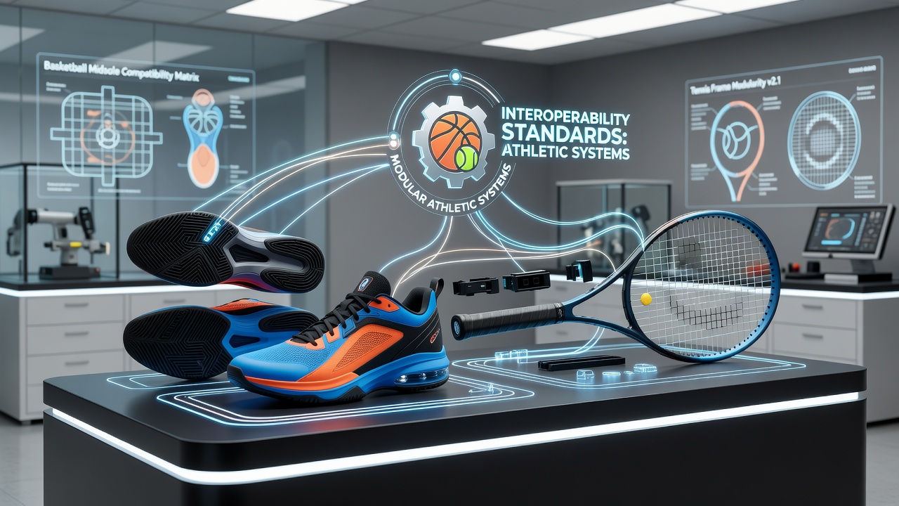 Soccer studs and yoga surface modules aligned on shared interoperability rails for multi-sport use