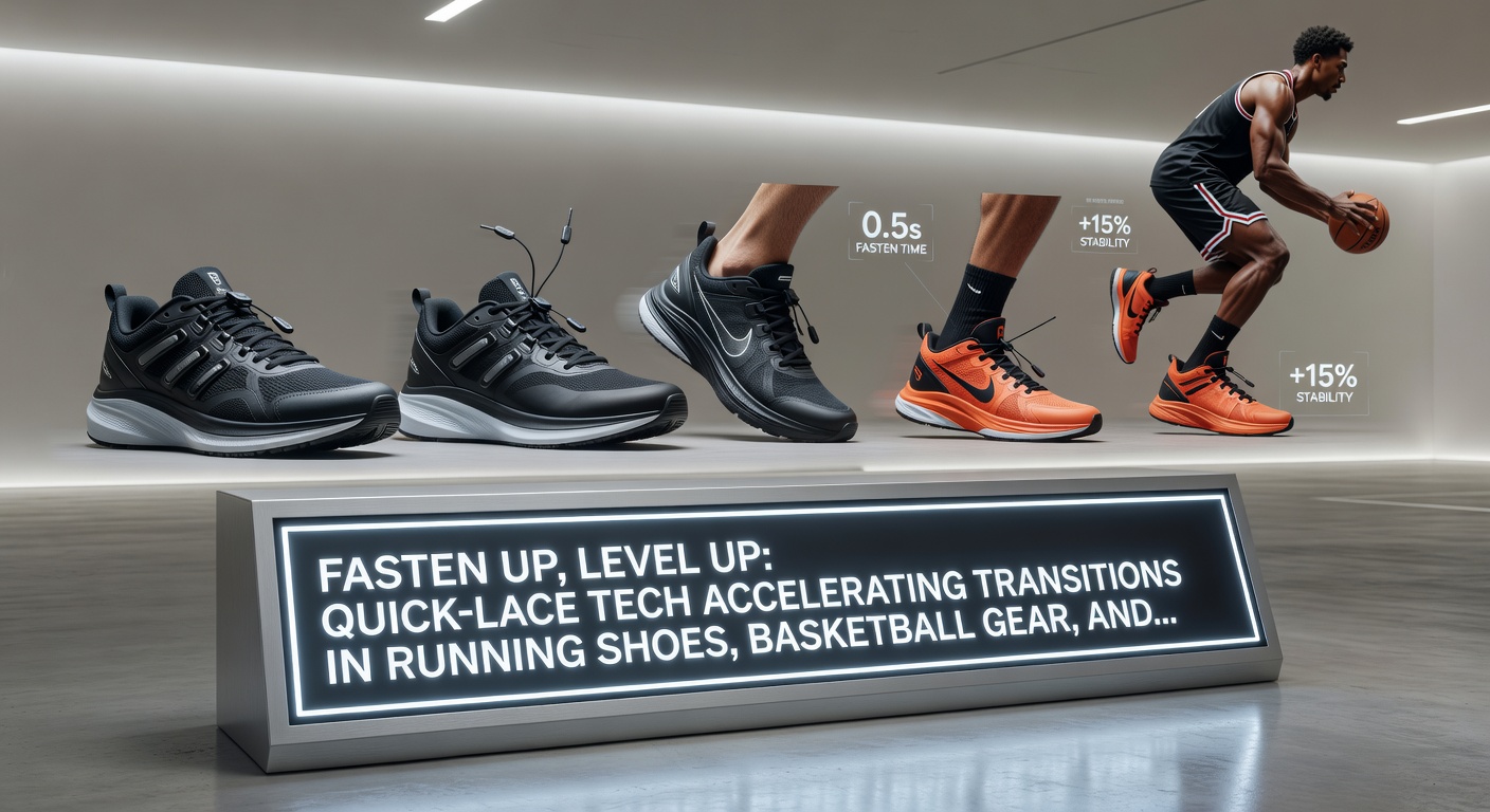 Basketball player swiftly tightening quick-lace basketball sneakers on the court sideline during a timeout