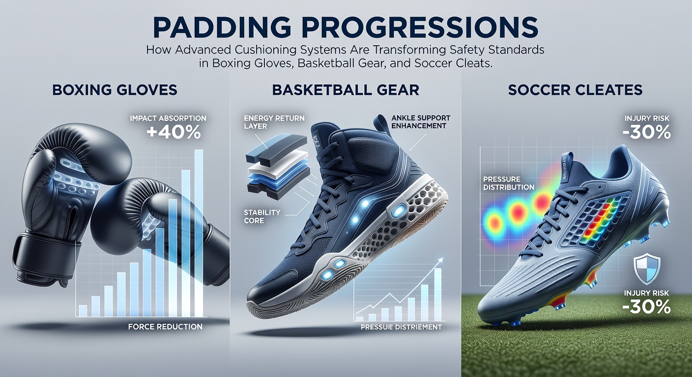 Advanced multi-layer cushioning systems integrated into modern boxing gloves and soccer cleats for enhanced impact protection