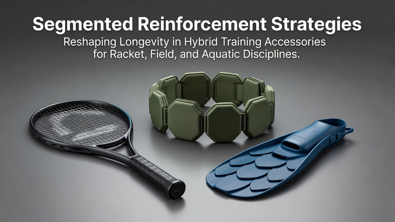 Segmented reinforcement patterns visible in hybrid racket and field training gear
