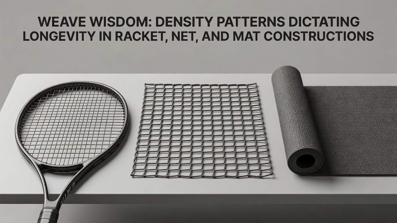 Close-up view of dense weave patterns in tennis racket strings and net mesh showing structural variations